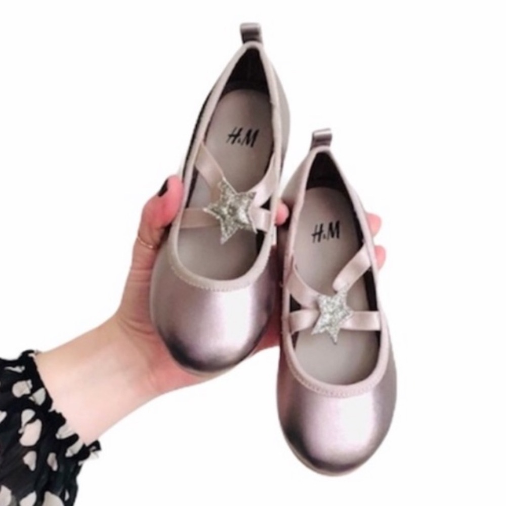 New H&M Silver Bronze Star Ballerina Flats Toddler Shoes Sz 8
